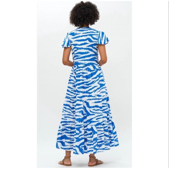 Oliphant Dipsy Midi Dress Blue White Block Print Cotton Resort XS - Picture 3 of 9
